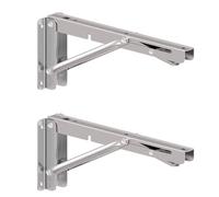 2-Pack No-Drill Stainless Steel Foldable Triangular Wall Bracket for Storage Shelves, Fixed Support with Anti-Shake Pads(Silver,12-inch 30CM)