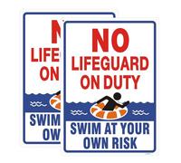 2 Pack No Lifeguard On Duty Signs, 14 x 10 Inches Swim at Your Own Risk & Never Leave Children Unattended Safety Sign. Rust Free Reflective Aluminum, Weatherproof & UV Protected, Easy to Mount.