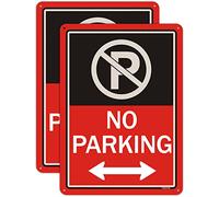 2 pack No Parking Signs With Arrow Symbol 10 x 7 Inches Metal Reflective Sturdy Rust Aluminum Weather Resistant Waterproof Durable Ink Easy to Install