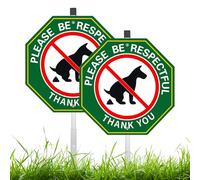 2 Pack No Peeing No Pooping Dog Sign, Please Be Respectful Sign, 10" x 10" Rust Free Heavy Aluminum Metal Sign, With 28" Long Stake, Fade Resistant, Waterproof, Easy to Mount