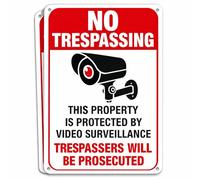 2-Pack No Trespassing Metal Signs Video Surveillance Camera Signs, 10 x 7 Inches UV Printed Rust Free Aluminum, Property Protected by Security Camera Warning Signs for Outdoor Yard Fence CCTV and
