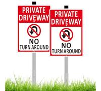 2 Pack No Turn Around Driveway Sign - 14x10 Inch Heavy Duty Aluminum Private Driveway Signs with Long Stakes, Rust-Proof Weather Resistant Outdoor Yard Signs (Red)
