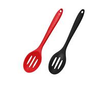 2 Pack Nonstick Silicone Slotted Spoons,High Heat Resistant Cooking Baking Spoons Ladle Set for Stirring, Mixing, Serving, Draining Tool (Red, Black)
