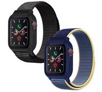 2 Pack Nylon Sport Band with Case Compatible for Apple Watch 41mm 40mm 38mm, Silicone Protective Bumper with Sport Band for Series 9/8/7/6/5/4/SE2/SE Kids,