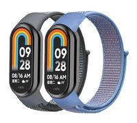 2 Pack Nylon Strap Compatible for Xiaomi Mi Band 8, Braided Solo Loop Strap Adjustable Elastic Sport Band Replacement Stretchable Wristband for Xiaomi Smart Mi Band 8 Women Men，Storm Cloud Grey/Azure