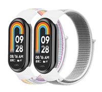 2 Pack Nylon Strap Compatible for Xiaomi Mi Band 8, Braided Solo Loop Strap Adjustable Elastic Sport Band Replacement Stretchable Wristband for Xiaomi Smart Mi Band 8 Women Men，Sea Shell/Colourful