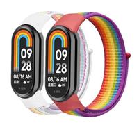 2 Pack Nylon Strap Compatible for Xiaomi Mi Band 8, Braided Solo Loop Strap Adjustable Elastic Sport Band Replacement Stretchable Wristband for Xiaomi Smart Mi Band 8 Women Men，Iridescent/Colourful