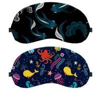 2 Pack Ocean Life Jellyfish Octopus Seaweed Navy Sleep Mask Cover, Eye Mask for Men Women, Breathable Sleeping Eye Masks, Zero Eye Pressure for Sleeping