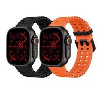 2 Pack Ocean Silicone Sport Strap - Compatible with Apple Watch Ultra 2/Ultra Strap 49mm 45mm 44mm for Men Women, Breathable Soft Waterproof Band for iWatch Ultra 2/Ultra Series 10 46mm SE/9/8/7/6/5