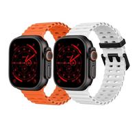 2 Pack Ocean Silicone Sport Strap - Compatible with Apple Watch Ultra 2/Ultra Strap 49mm 45mm 44mm for Men Women, Breathable Soft Waterproof Band for iWatch Ultra 2/Ultra Series 10 46mm SE/9/8/7/6/5