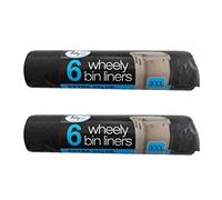 2 Pack Of 6 Wheelie Bin Extra Large Liners 300L Black Dustbin Rubbish Tip Refuse Sacks Waste Garbage Thick Big Bags Super Strong Heavy Duty