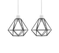 2 Pack of Black Retro Style Metal Basket Bird Cage Geometric Ceiling Pendant Light Shades, Open Wire Frame Vintage Bulb Guards for Kitchen, Living Room, Free Reducer Ring (2 Pack - Black)