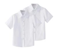 2 Pack of Boys White Short Sleeve School Shirts for Kids, Cotton Blended Button Down School Uniform Shirts, Regular Fit Easy Iron Plain Dress Shirt Casual Lightweight Basic