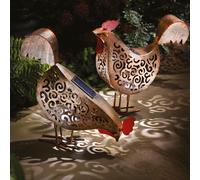 2 pack of Bronze Solar Powered Silhouette Hen Ornaments 27cm Marco Paul Copper One Size