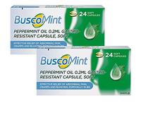 2 Pack of Buscomint Peppermint Oil 0.2ml Gastro Resistant Treatment, 24 Soft Capsules, Treats Painful Spasms, Bloating, and Trapped Wind and Abdominal Pain