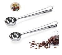 2 Pack of Coffee Scoops, stainless steel measuring scoop, with coffee bag clip, suitable for ground coffee, espresso beans, milk powder, protein powder