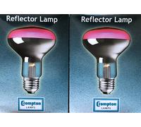 2 PACK OF CROMPTON 60W ES E27 RED SPOT REFLECTOR BULB LAMP 80MM 240V NEW [EEK: A]