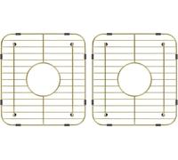 2 Pack of Gold Metal Kitchen Sink Racks,13"L X 11.6"W,Stainless Steel Sink Protectors with Centered Drain Hole, Universal Double Bowls Sink Bottom Grid with Strainers