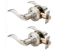 2 Pack of HENYIN Wave Lever Door Lock/Door Knob Hardware Handle and Closet Lockset, Silver Color, Bathroom Version Without Key,Left Hand (805SN-L-Bk-2)