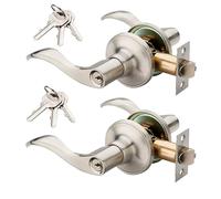 2 Pack of HENYIN Wave Lever Keyed Entry Door Lock/Door Knob Hardware Handle and Closet Lockset, Silver Color, with Key,Left Hand(805SN-L-2)