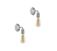 2 Pack of Industrial Retro Wall Sconces, Vintage LED E27 Metal Lamps with Short Arm, Rustic Wall Lighting Fixtures for Bedroom Living Room Kitchen Hallway Corridor (Satin Nickel, with Bulb)
