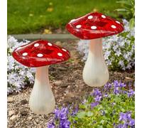 2 Pack of Large Red Resin Mushroom Solar Powered Garden Ornament 23cm Marco Paul Red One Size