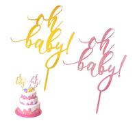 2-Pack of Oh Baby Christening Cake Decorations, Acrylic Inserts, Cake Inserts, Cake Topper Flags, Suitable for Parties, Gift Showers, Anniversaries (Gold, Rose Gold)
