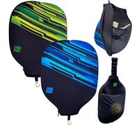 2 Pack of PBAW Neoprene Pickleball Paddle Covers - 2 Pockets - Fence Hook - Universal Size Case - Protective, Durable Sleeve - Protect Your Paddle from Scratches, Dings, Dents (Blue & Green)