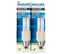 2 Pack Of Philips Master PL-Electronic 8W/827 E27 8W=40W 15,000 hrs Warm White [EEK: A]
