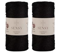 2 Pack of Sensy Premium 2mm 251 Yards Sparkle Polyester Rope 90% Polypropylene 10% Polyester Cord Macrame Cord 2mm Crochet Bag Cord Macrame Rope Crochet Thread Gift for Knitter (Black Sparkle)