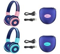 2 Pack of SIMOLIO Wireless Headphones for Kids, Bluetooth Kids Headphone with Mic, Volume Limiter, Hard Case for Girls Boys,Teens, Children Earphones for iPad/Phone/Tablet/PC (Pink,Mint)