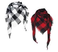 2 Pack of Triangle Fall Winter Soft Plaid Scarfs for Women Scarf Warm Shawls and Wrpas, Buffalo Check Black White and Red Black, One Size