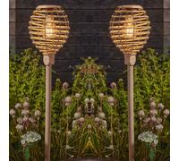 2 Pack of Warm White Rattan Solar Powered Stake Lights 70cm Marco Paul Beige One Size