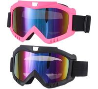 2 Pack Off Road Goggles, Motocross Glasses with Sun Protection, Anti Glare Windproof Motorcycle Goggles for ATV Riding, TPU Flexible Frame, Colorful PC Mirror Lenses for Men and Women, Pink and Black