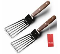 2 Pack Offset Fish Spatula Turner, Stainless Steel Slotted Spatulas for Flipping, Turning, Frying & Grilling, Offset Metal Slotted Spatulas, Wooden Full Tang Handle