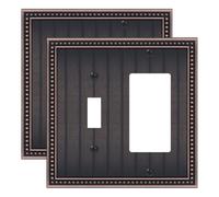 2-Pack Oil Rubbed Bronze Combo Toggle/Decorator Outlet Cover Sunken Pearls Decorative Light Switch Plates and Outlet Covers Zinc Alloy 2 Gang Wall Plates for Electrical Outlets Receptacle Cover