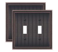 2-Pack Oil Rubbed Bronze Double Toggle Light Switch Cover Plate Sunken Pearls Decorative Switch Plates Covers Durable Solid Zinc Alloy 2 Gang Wall Plates
