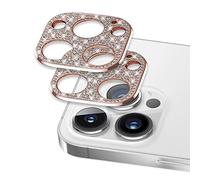[2 Pack] Omio Compatible with iPhone 15 Pro Max Bling Camera Lens Protector Cover 3D Diamond Lens Case Glitter Diamond Crystal Metal Lens Decoration Cover for iPhone 15 Pro Max for Women Rose Gold