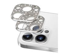 [2 Pack] Omio Designed for iPhone 16 Pro Max Bling Camera Lens Protector Cover for Women Girls 3D Diamond Lens Case Glitter Diamond Crystal Metal Lens Decoration Cover for iPhone 16 Pro White Titanium