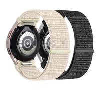 2 Pack One Click No Gap Nylon Loop Strap for Samsung Galaxy Watch 7 FE 6 5 4 40mm 44mm 42mm 46mm 43mm 5 Pro 45mm - Soft Nylon Weave Sport Loop Strap, Starlight/Black