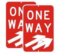 2 Pack One Way Traffic Sign with Directional Arrows, 12x18 Inches Reflective Aluminum, Red and White, Adjustable Arrow Direction