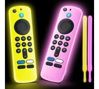 (2 Pack) OneBom Soft Silicone Remote Cover for (newestmodel) Stick HD, 4K Remote Controls, Remote Case Glow in The Dark, Anti Slip Shockproof Protective Case with Lanyard (Glow Yellow&Glow Pink)