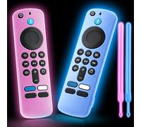 (2 Pack) OneBom Soft Silicone Remote Cover for (newestmodel) Stick HD, 4K Remote Controls, Remote Case Glow in The Dark, Anti Slip Shockproof Protective Case with Lanyard (Glow Blue&Glow Pink)