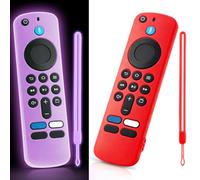 (2 Pack) OneBom Soft Silicone Remote Cover for (newestmodel) Stick HD, 4K Remote Controls, Remote Case Glow in The Dark, Anti Slip Shockproof Protective Case with Lanyard (Glow Purple&Red)