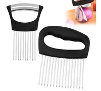 2-Pack Onion Slicer Tool with with 16 Long Needles & 10 Long Needles - Extra Large Onion Holder for Safe,Uniform Slicing of Tomatoes,Potatoes,Avocados & Meat - Kitchen Gadget with Non-Slip Grip