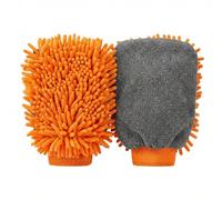 2-Pack Orange Chenille Microfiber Car Wash Mitts, Super Soft Scratch-Free Gloves for Auto Detailing, Double-Sided Pile with Waterproof Backing, Ideal for Car, Truck, RV & Motorcycle Washing