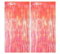 2 Pack Orange Party Streamers Backdrop Curtains, 3.3x8.2ft Holographic Tinsel Foil Curtain Photo Booth Props for Birthday, Wedding, Holiday Celebration, Bachelorette, Theme Decorations