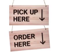 2 Pack Order Here Pick Up Here Signs for Cafes, Restaurants & Businesses | 3D Raised Letters Order Here & Pick Up Here Sign, Premium Acrylic Material, Fade-Resistant Finish, 11.9 × 5.9 Inches, Wood