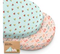 2-Pack Organic Bassinet Sheets for Girls, Boys - 100% Cotton Bassinet Mattress Sheets Compatible with Halo Bassinest Swivel Sleeper, Graco,Baby Delight,Chicco,Unisex Fitted Bassinet Sheets (Beach Day)