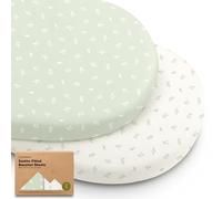 2-Pack Organic Bassinet Sheets for Girls, Boys - 100% Cotton Bassinet Mattress Sheets Compatible with Halo Bassinest Swivel Sleeper, Graco, Baby Delight, Chicco, Unisex Fitted Bassinet Sheets (Herb)